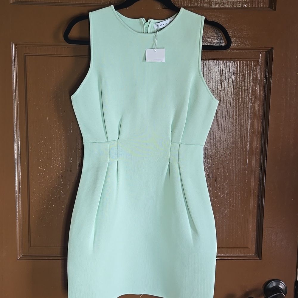 Endless Rose-Mint green dress with pleated detail and cutout back Sz S NWT.